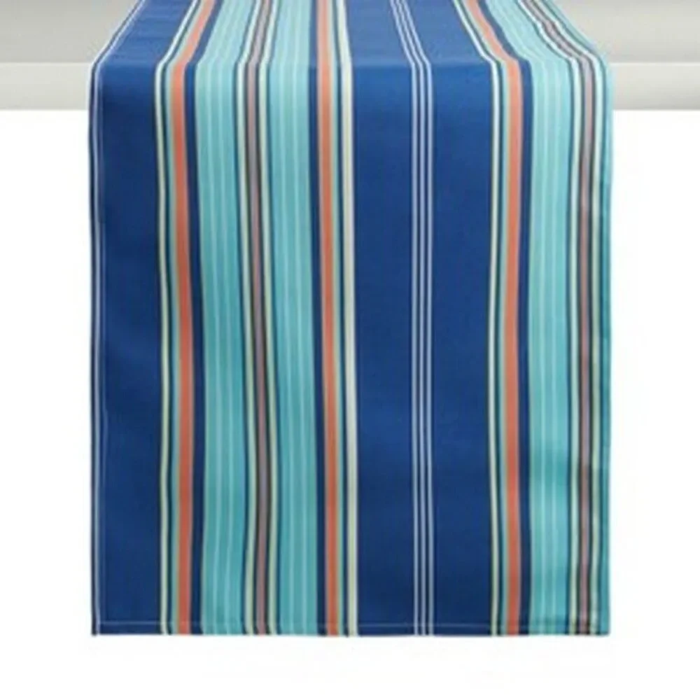 Waverly Blue Striped Table Runner Indoor Outdoor Beach Summer House 13x72